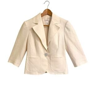 WHBM Off White Raw Edge Damask Blazer Faux Shell One Button Blazer Size 8